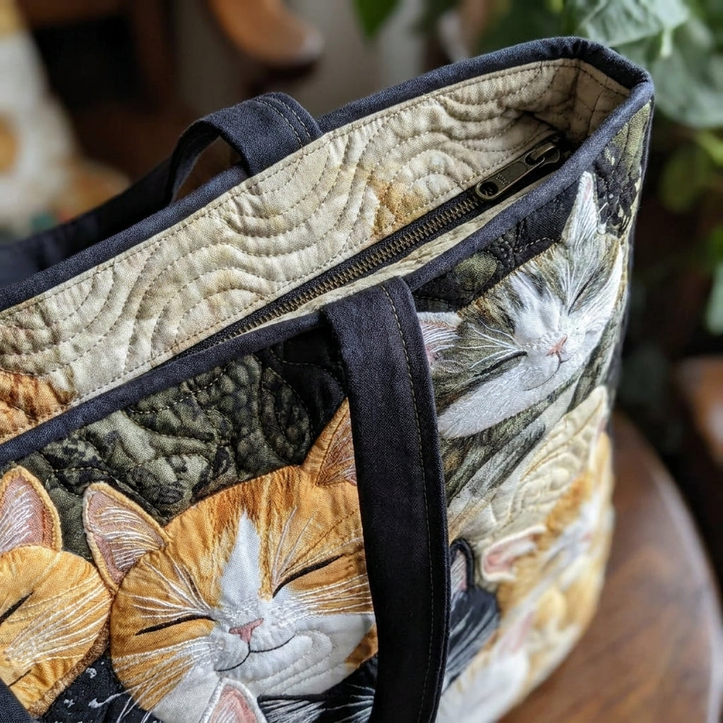 Bolso Artesanal Acolchado — Gatitos Dormidos: detalle