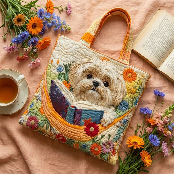 Bolso Artesanal — Shih Tzu con Libros y Flores: combinado