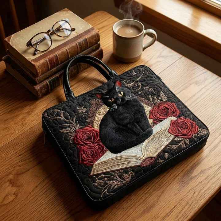 Bolso Artesanal Acolchado — Gato Negro sobre Libros: combinado