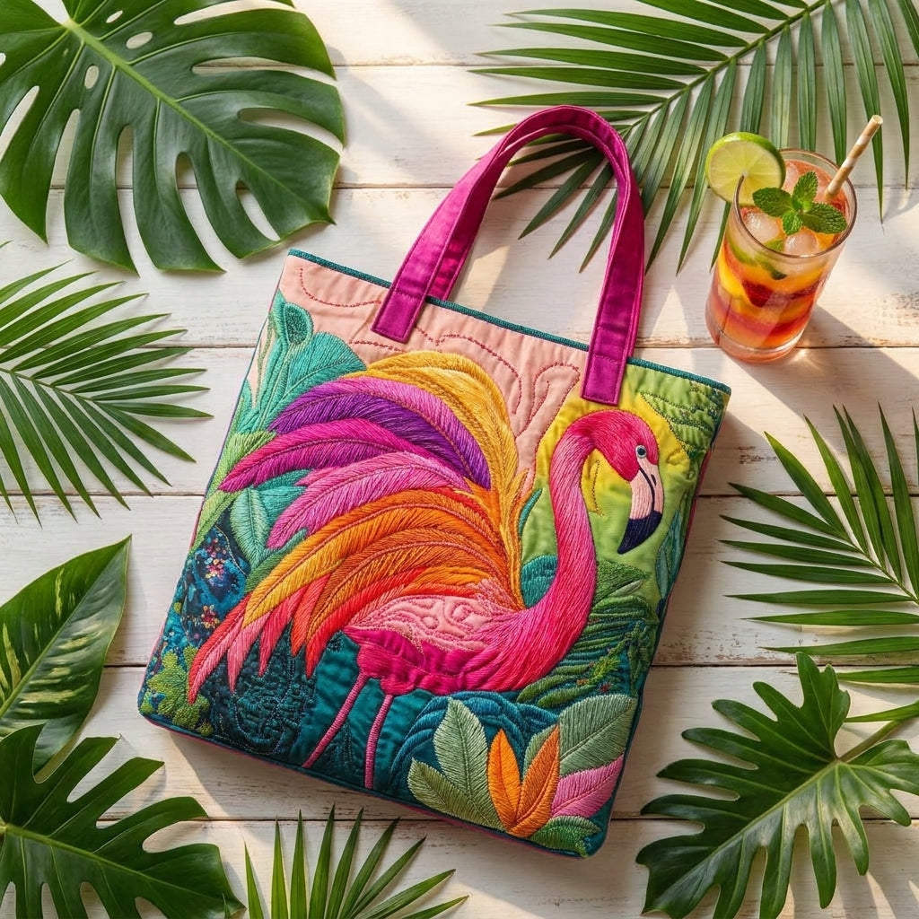 Bolso Tote Acolchado — Flamenco Arcoíris: combinado