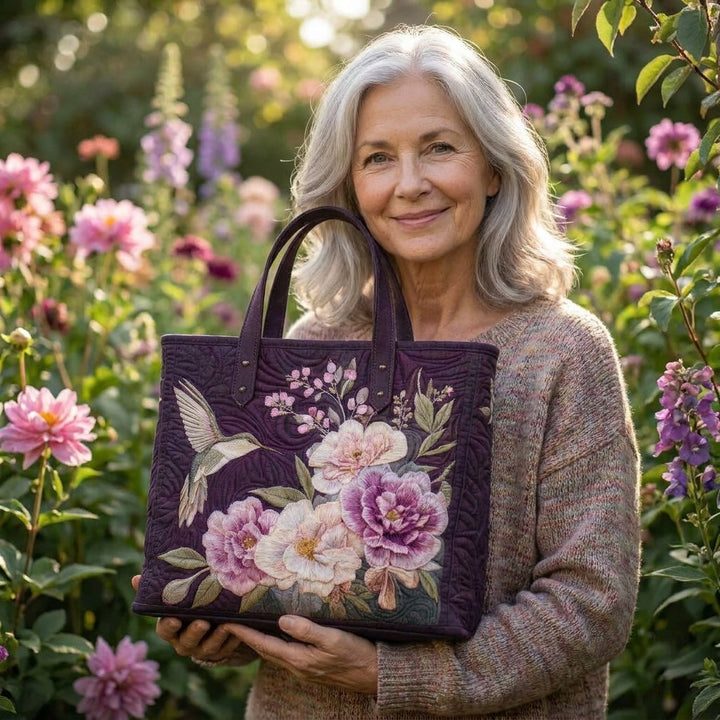 Bolso Artesanal Acolchado — Colibríes y Orquídeas: en contexto