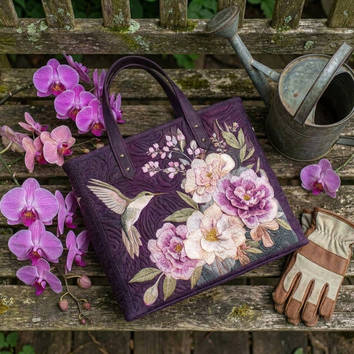Bolso Artesanal Acolchado — Colibríes y Orquídeas: combinado