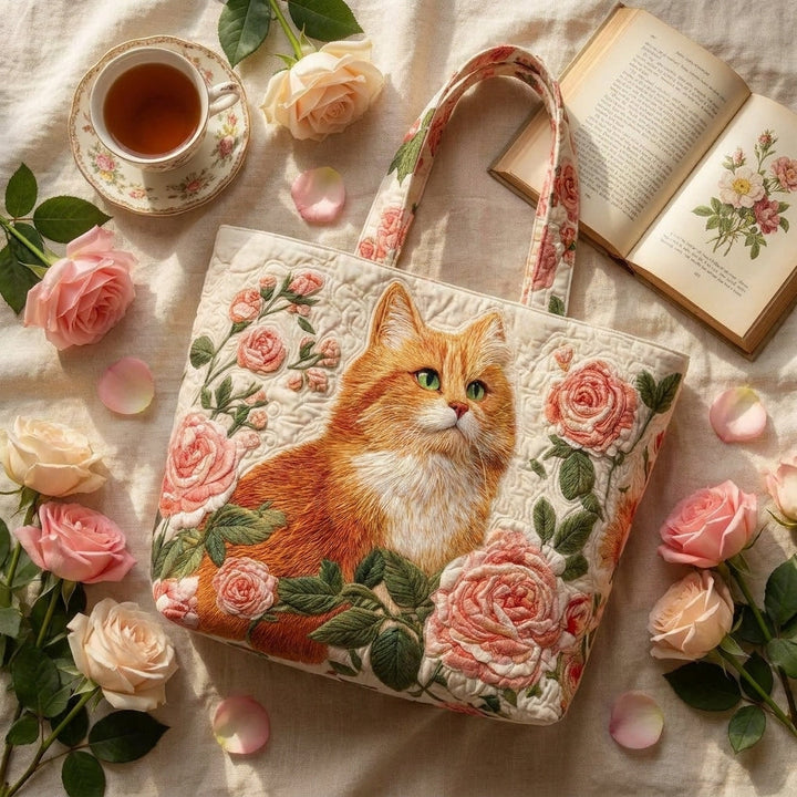 Bolso Artesanal — Gato Naranja con Rosas: combinado
