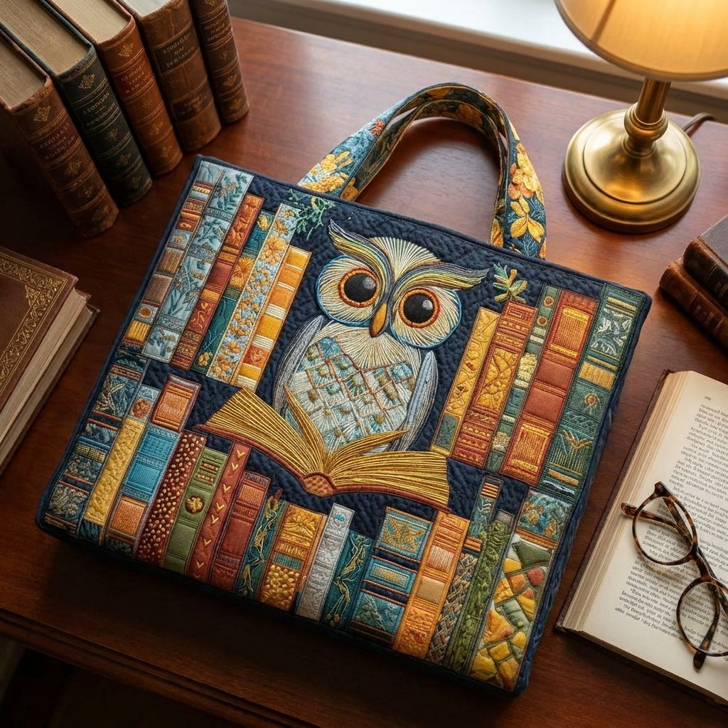 Bolso Tote Artesanal — Búho y Libros Antiguos: combinado