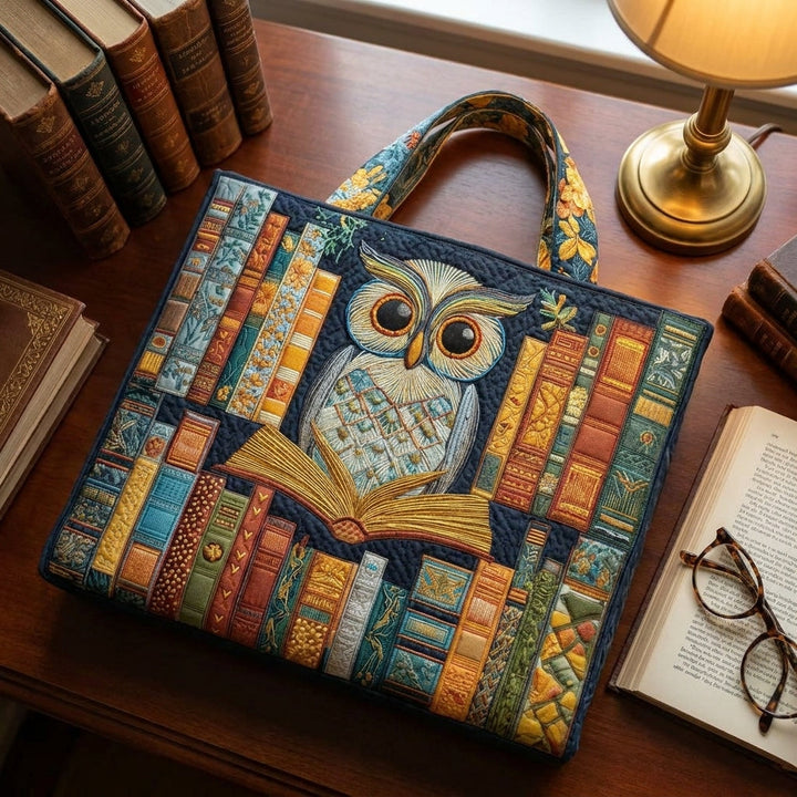 Bolso Tote Artesanal — Búho y Libros Antiguos: combinado