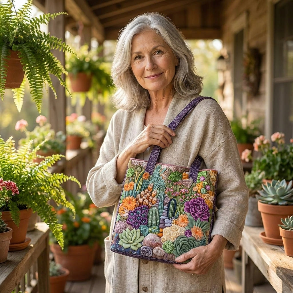 Bolso Tote Artesanal — Jardín de Suculentas: en contexto