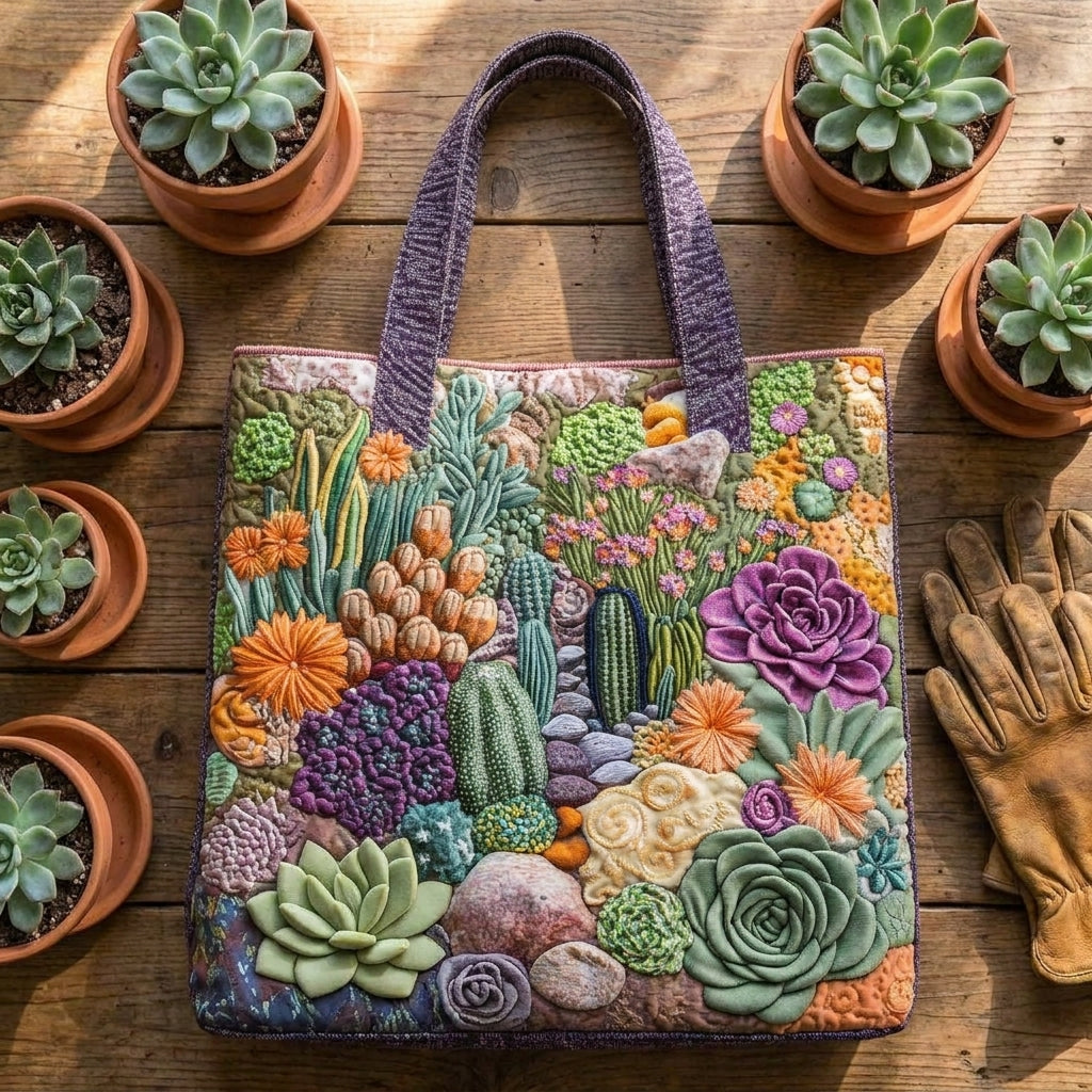 Bolso Tote Artesanal — Jardín de Suculentas: combinado