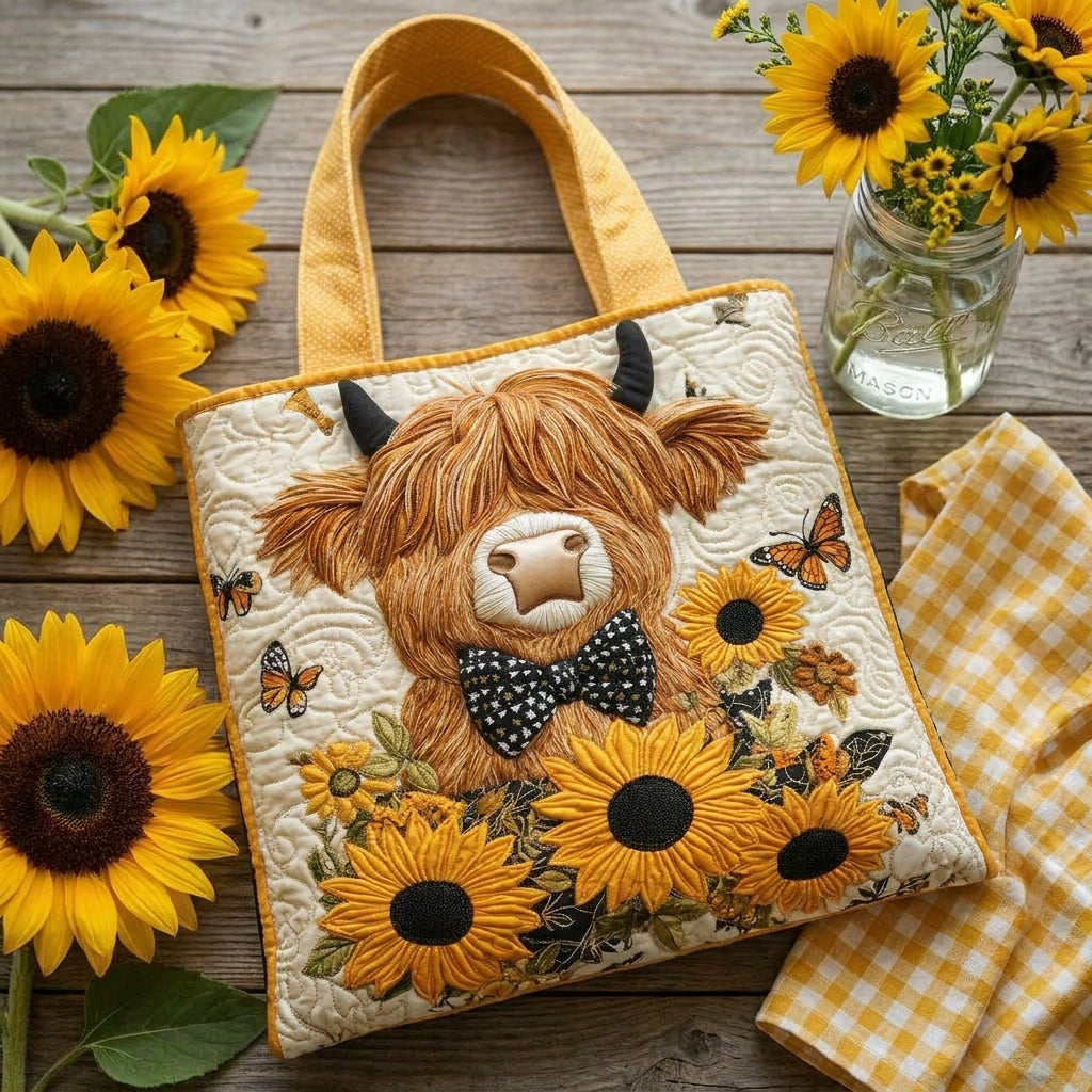 Bolso Acolchado — Vaca Highland con Girasoles: combinado