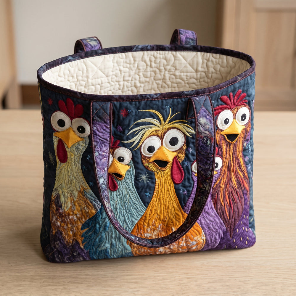 Bolso Artesanal — Cinco Gallinas de Colores: abierto, mostrando el forro acolchado en crema liso