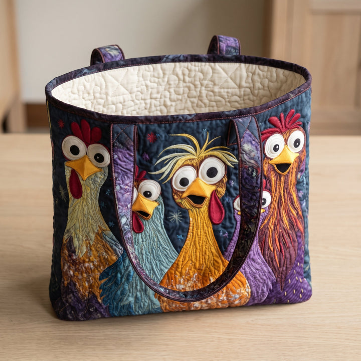 Bolso Artesanal — Cinco Gallinas de Colores: abierto, mostrando el forro acolchado en crema liso
