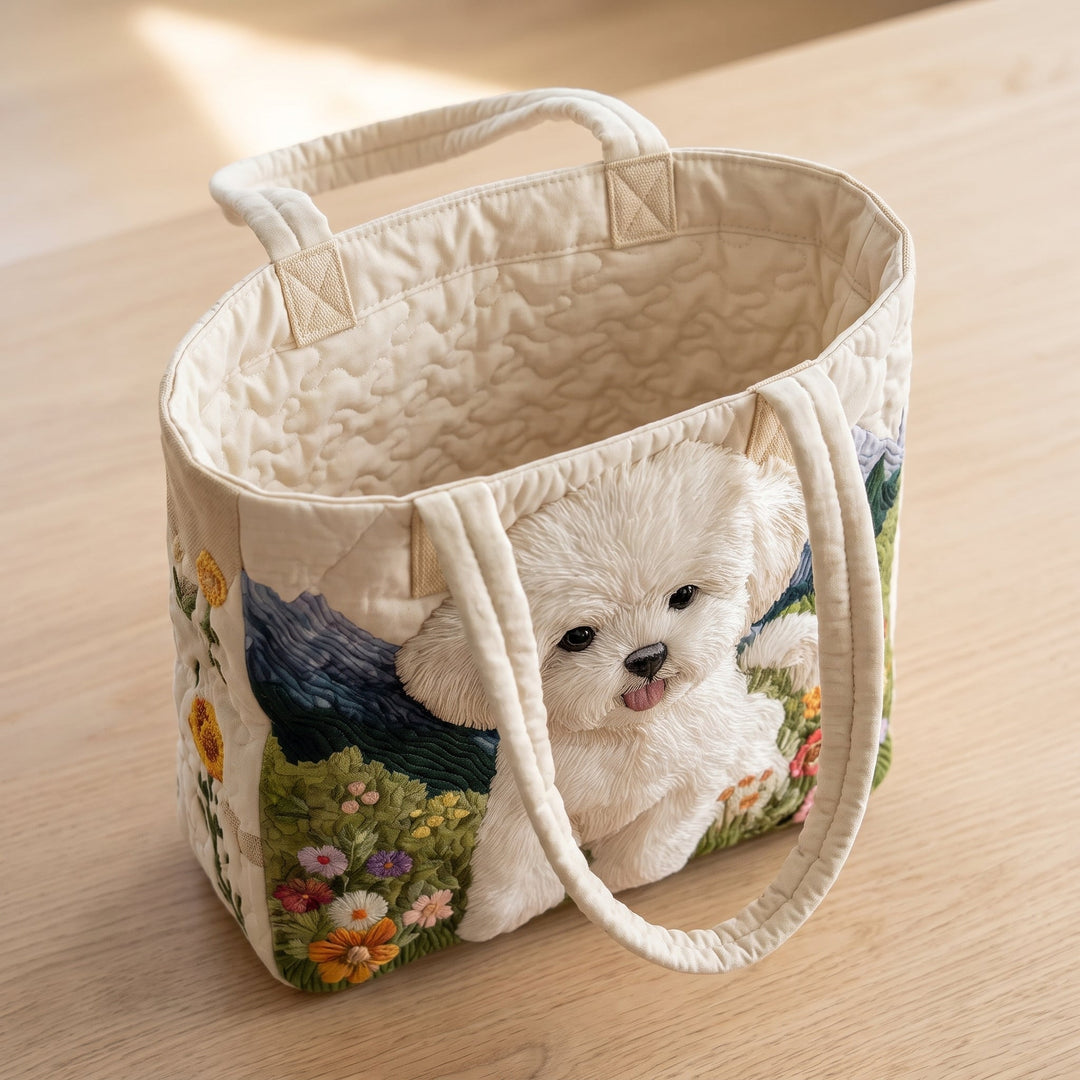 Bolso Artesanal Acolchado — Perro Encantado: abierto, mostrando el forro acolchado en crema liso