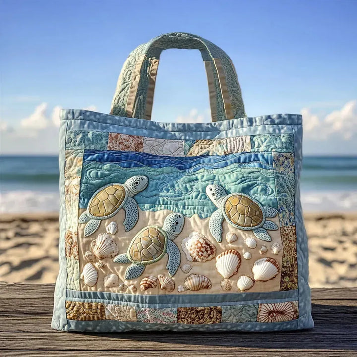 Bolso Tote Artesanal Acolchado — Tortugas Marinas