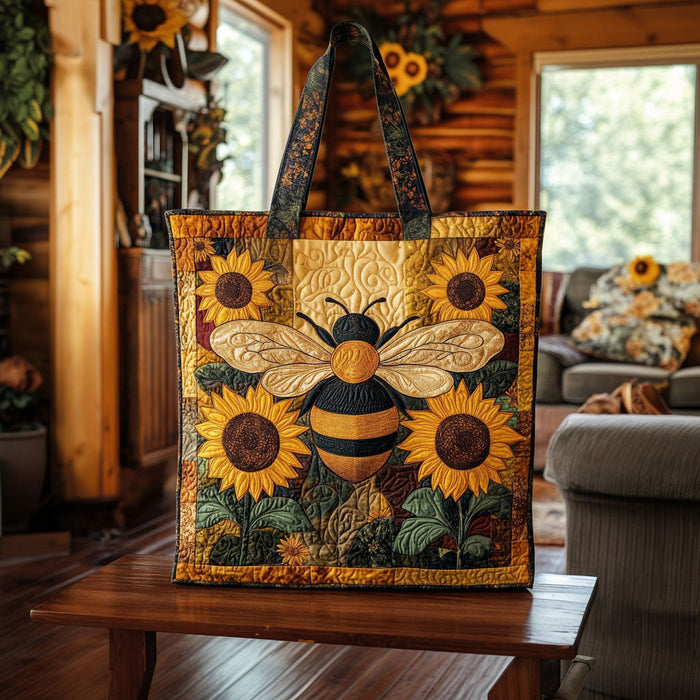 Bolso Tote Acolchado — Girasol y Abeja Vintage