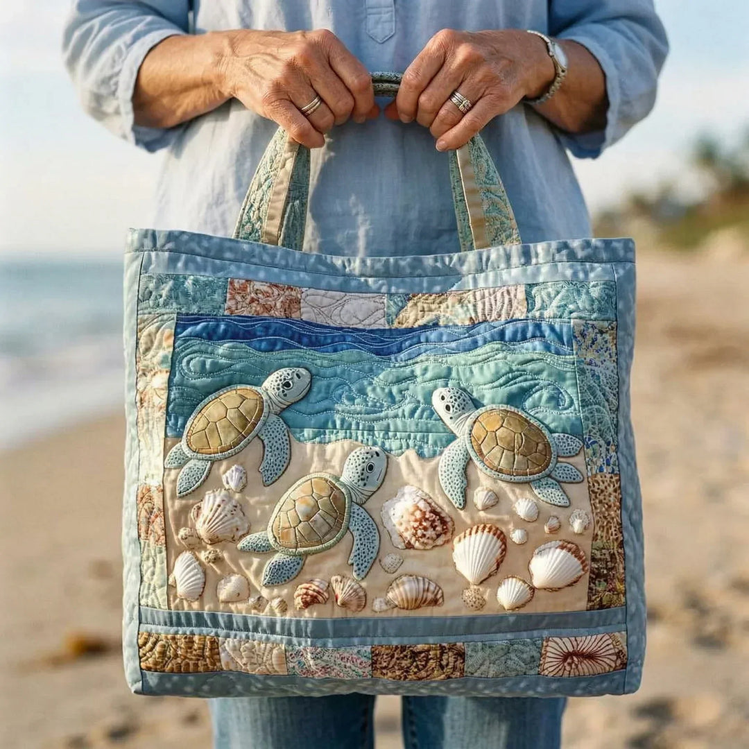 Bolso Tote Artesanal Acolchado — Tortugas Marinas