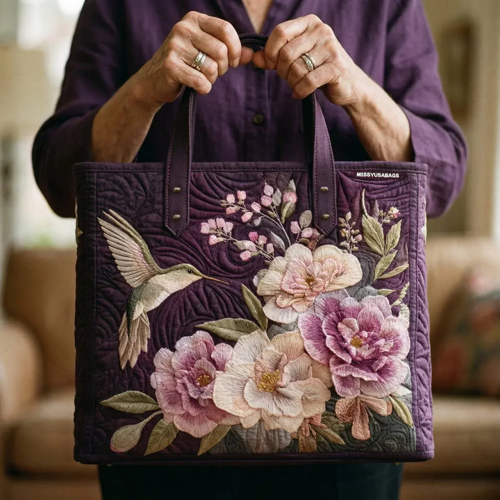 Bolso Artesanal Acolchado — Colibríes y Orquídeas