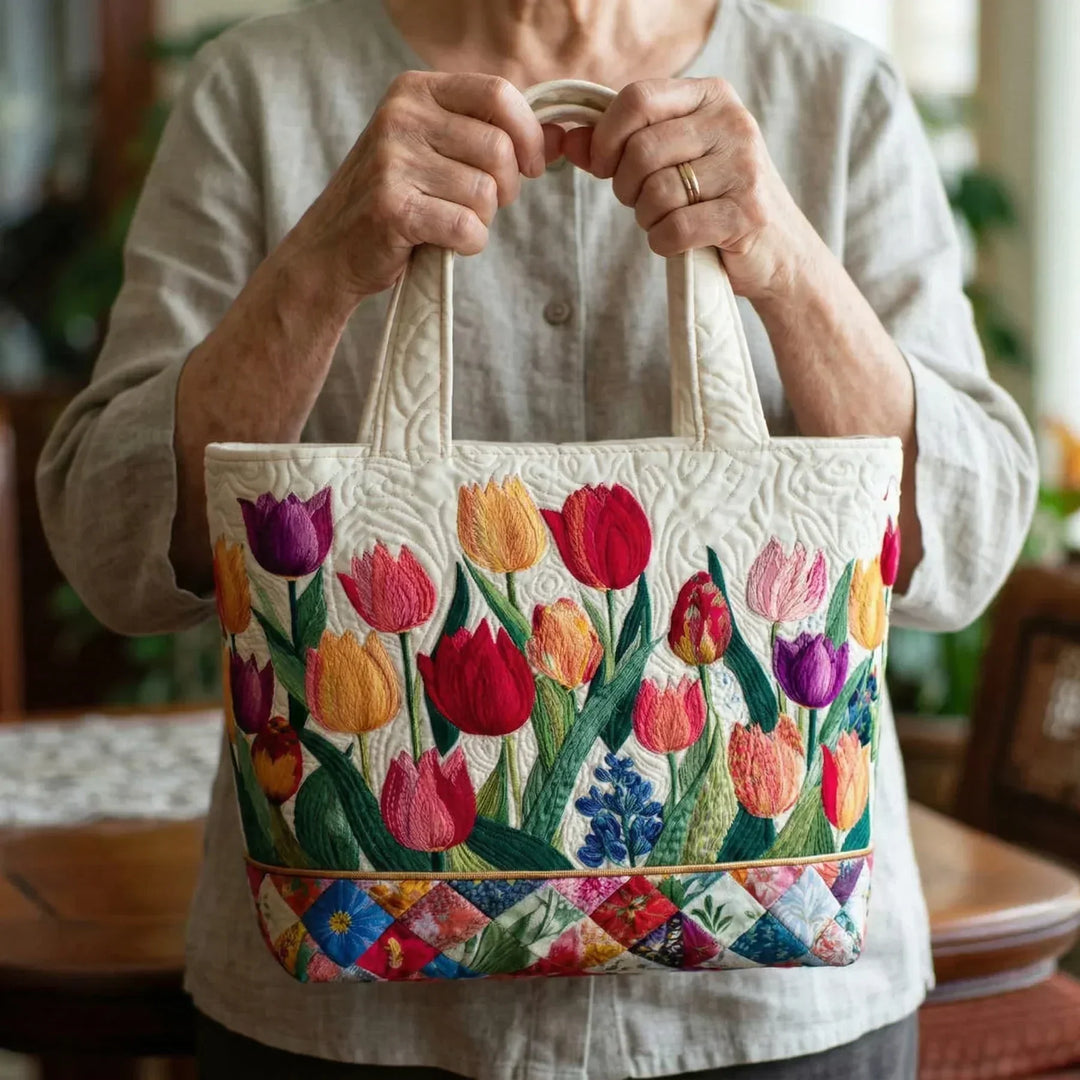 Bolso Tote Acolchado — Jardín de Tulipanes