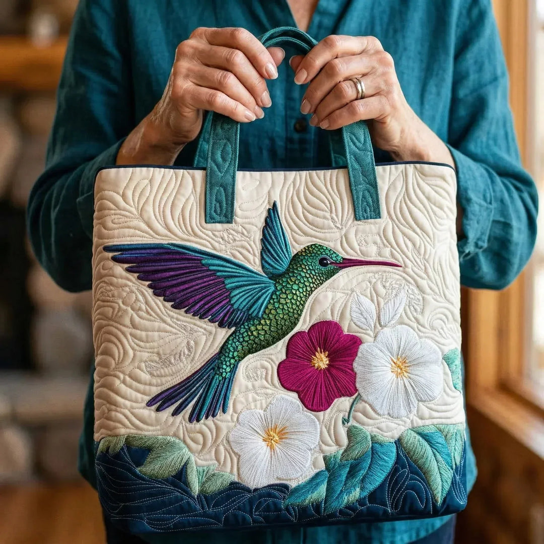 Bolso Acolchado — Colibrí y Flor Blanca