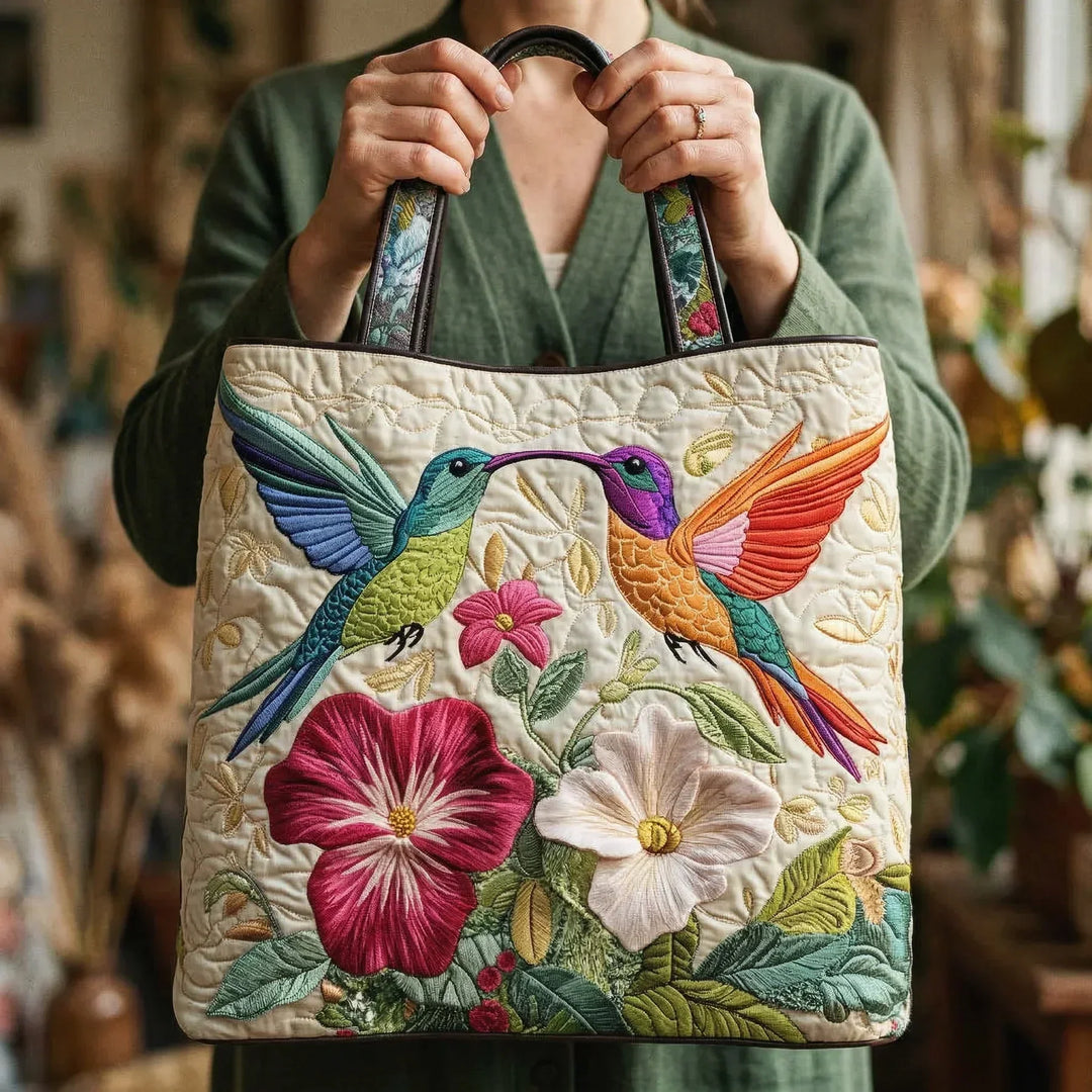 Bolso Acolchado — Colibrí y Flores Blancas