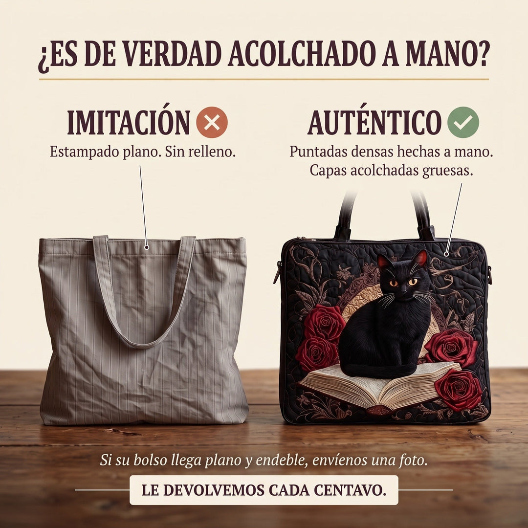 Bolso Artesanal Acolchado — Gato Negro sobre Libros