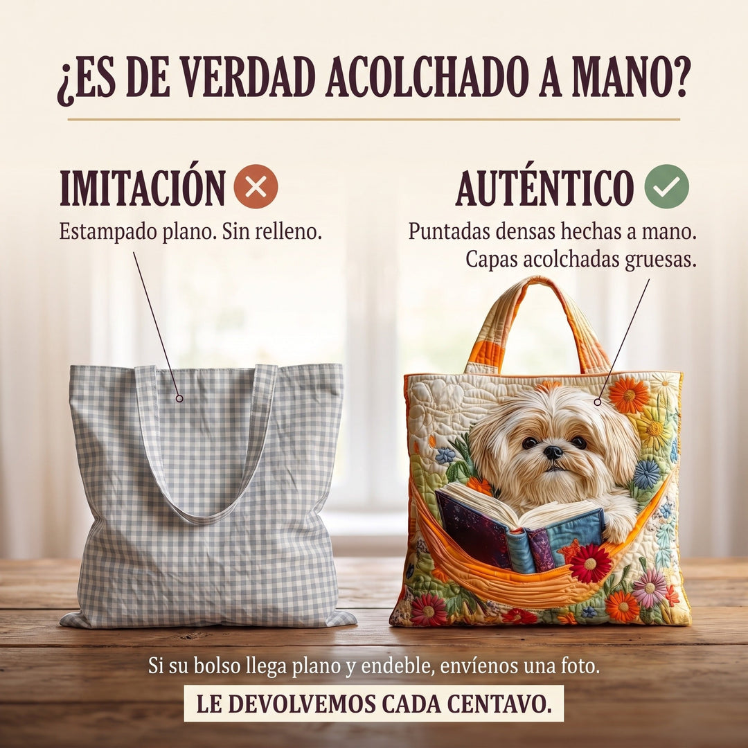 Bolso Artesanal — Shih Tzu con Libros y Flores