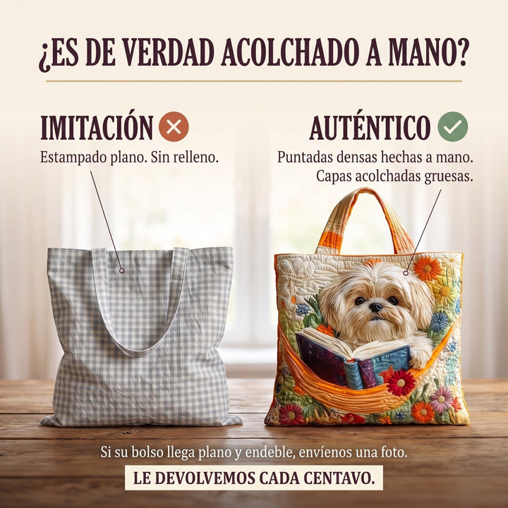 Bolso Artesanal — Shih Tzu con Libros y Flores