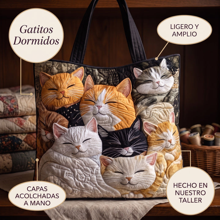 Bolso Artesanal Acolchado — Gatitos Dormidos