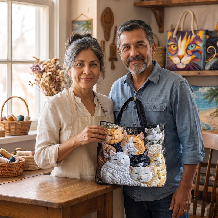 Bolso Artesanal Acolchado — Gatitos Dormidos