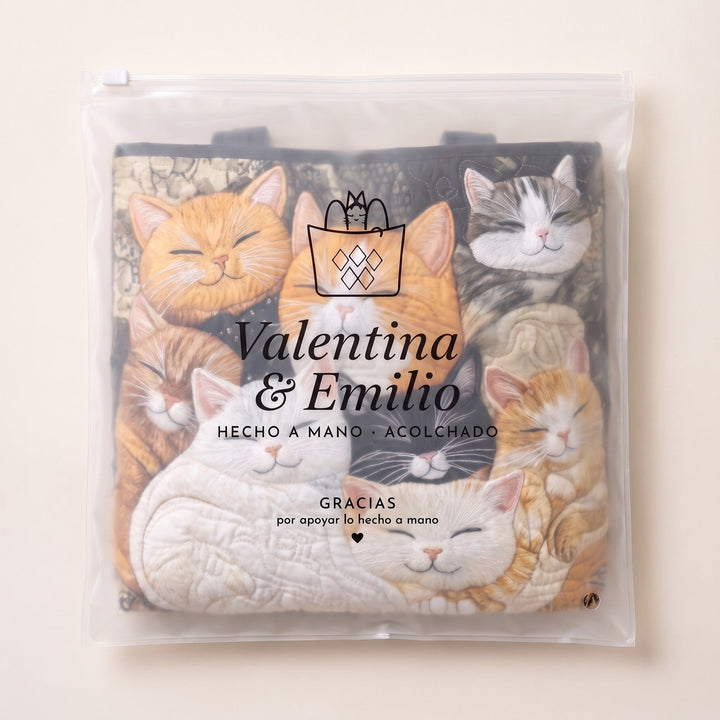 Bolso Artesanal Acolchado — Gatitos Dormidos