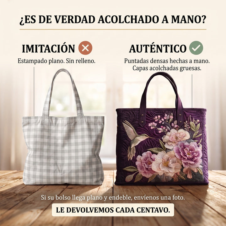 Bolso Artesanal Acolchado — Colibríes y Orquídeas