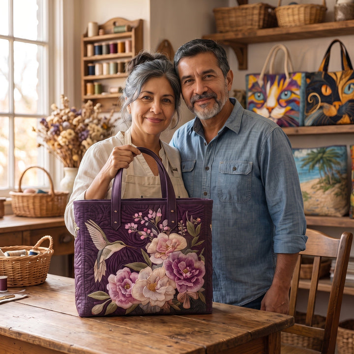 Bolso Artesanal Acolchado — Colibríes y Orquídeas
