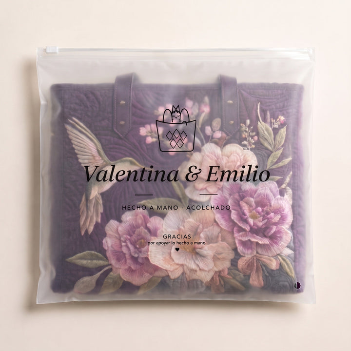 Bolso Artesanal Acolchado — Colibríes y Orquídeas