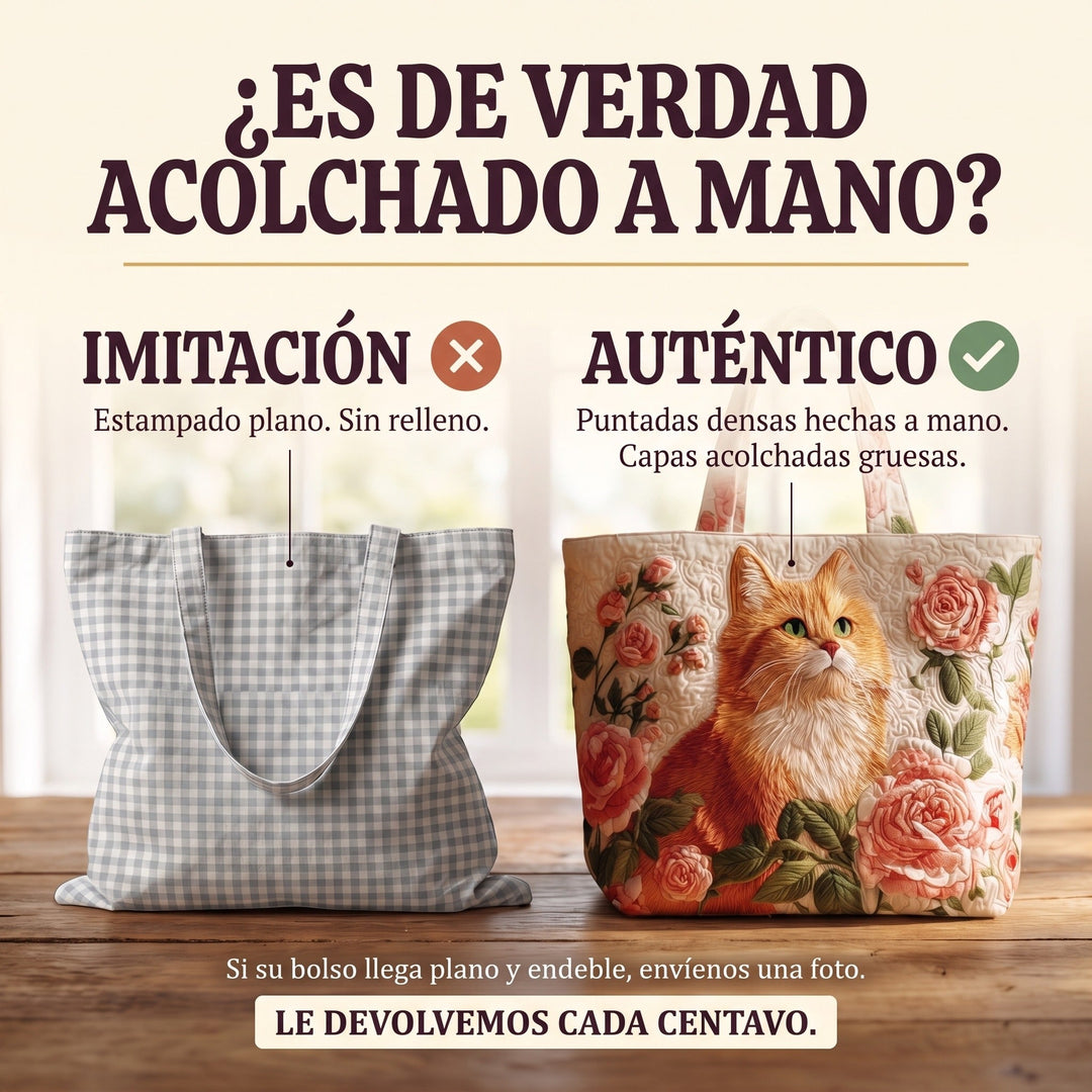 Bolso Artesanal — Gato Naranja con Rosas