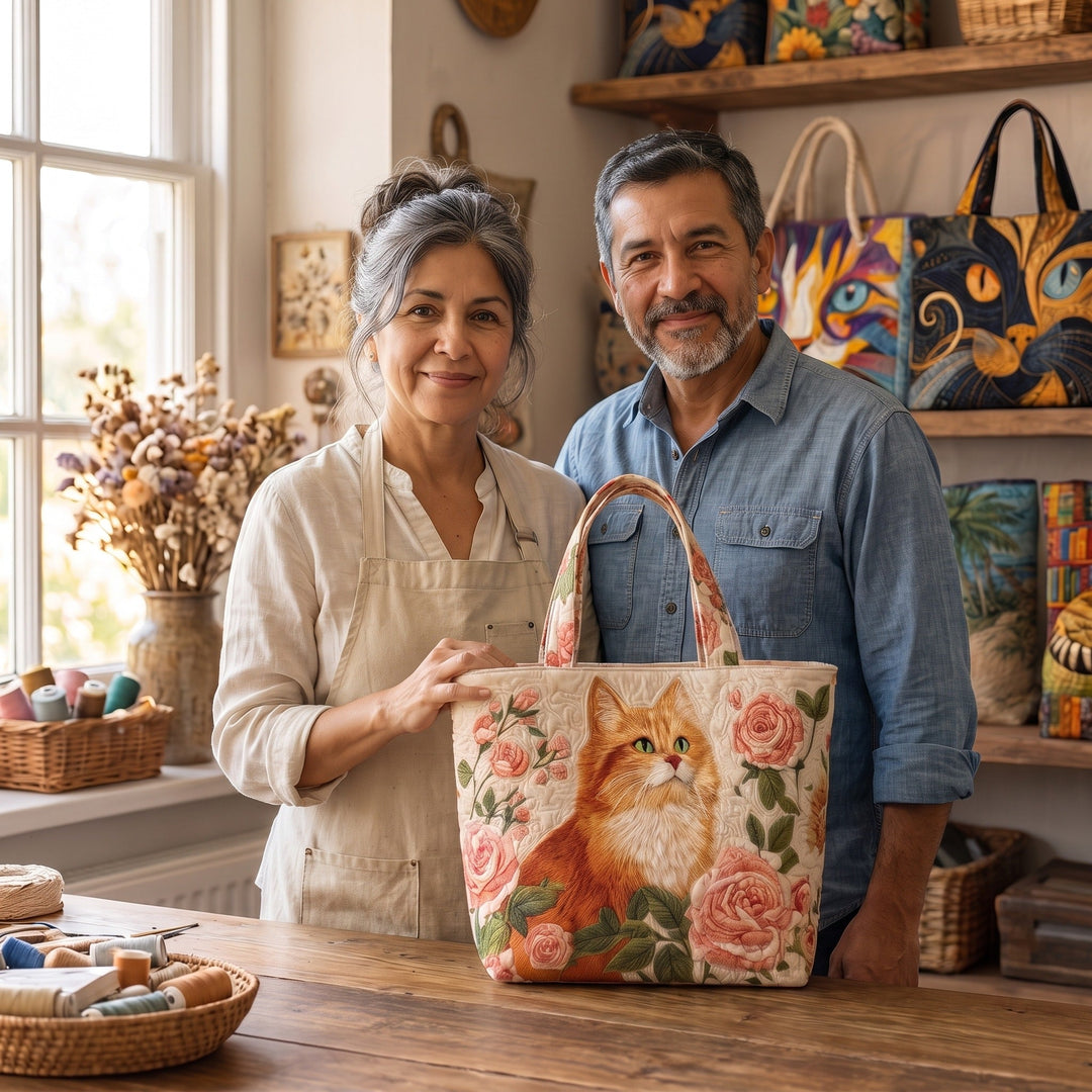 Bolso Artesanal — Gato Naranja con Rosas