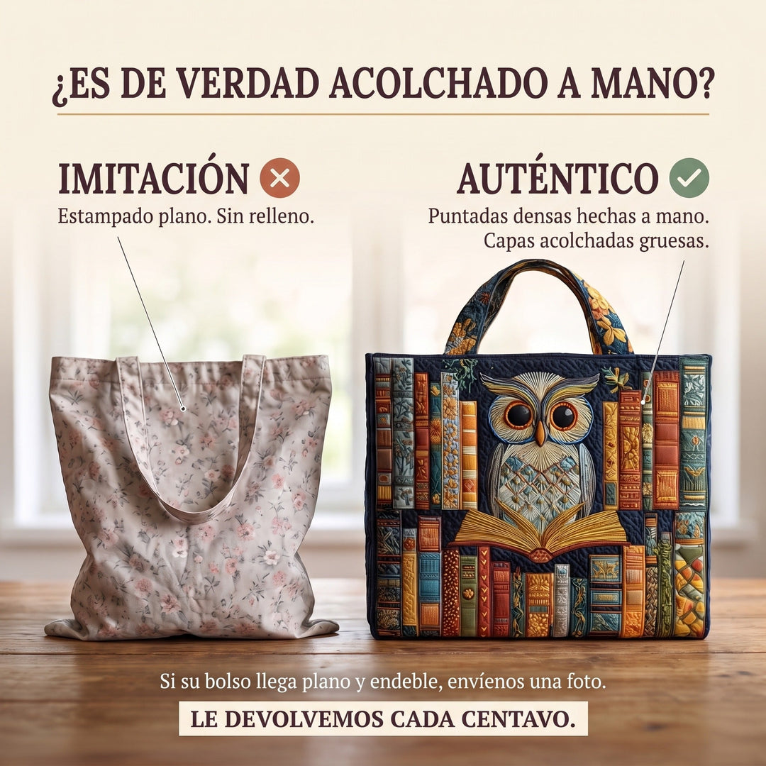 Bolso Tote Artesanal — Búho y Libros Antiguos