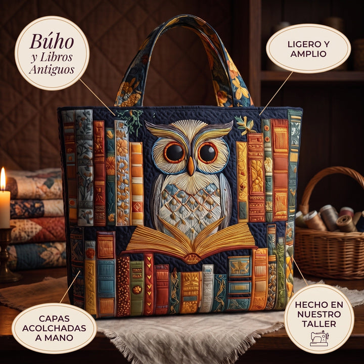 Bolso Tote Artesanal — Búho y Libros Antiguos
