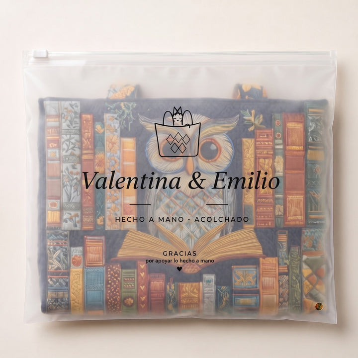 Bolso Tote Artesanal — Búho y Libros Antiguos