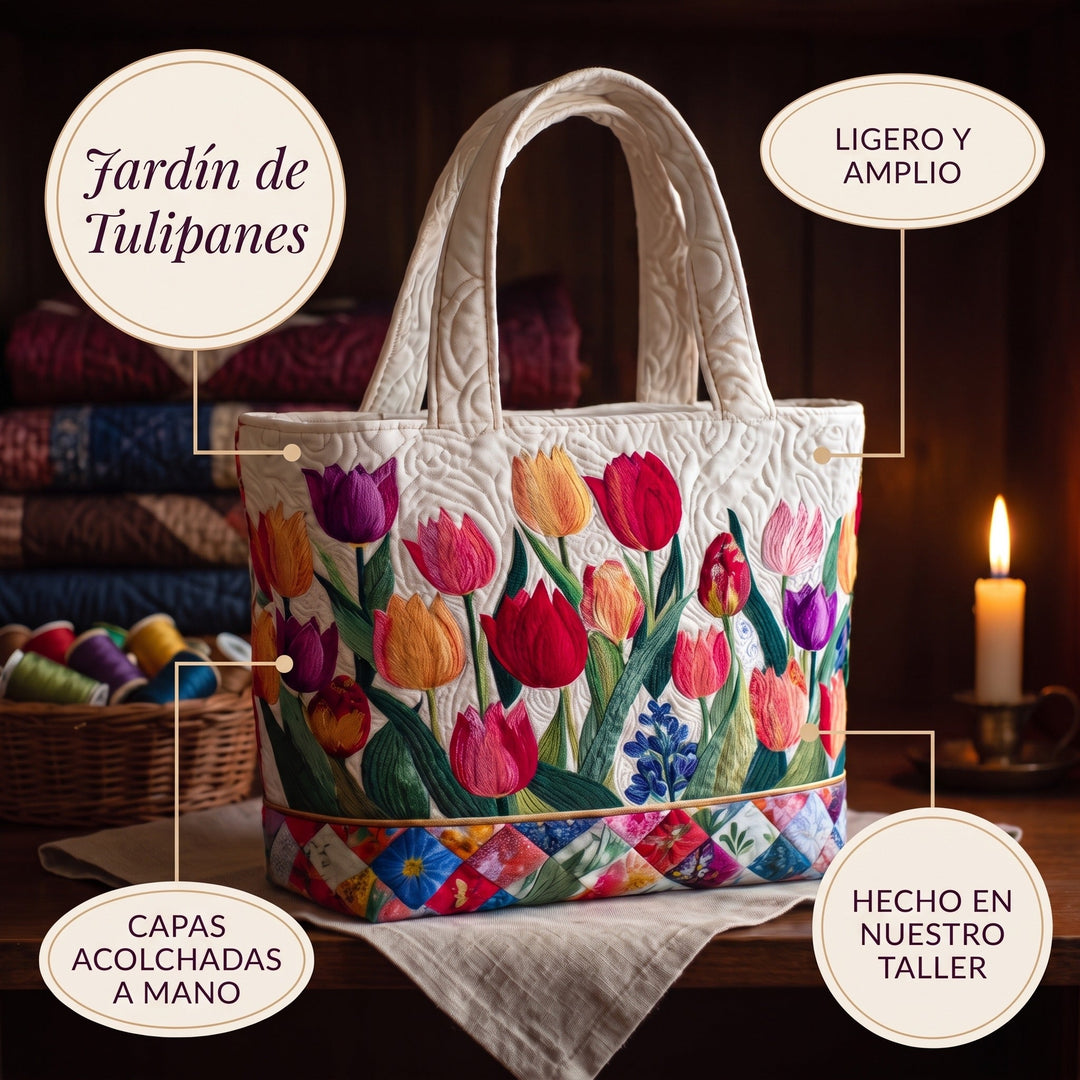 Bolso Tote Acolchado — Jardín de Tulipanes