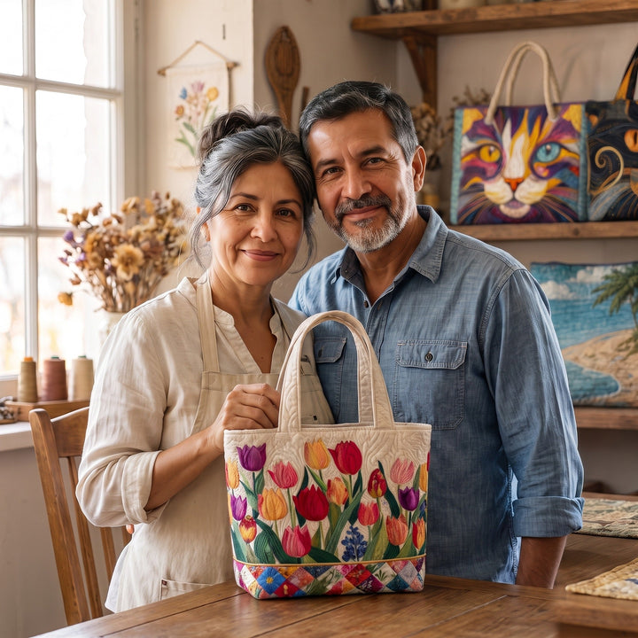 Bolso Tote Acolchado — Jardín de Tulipanes