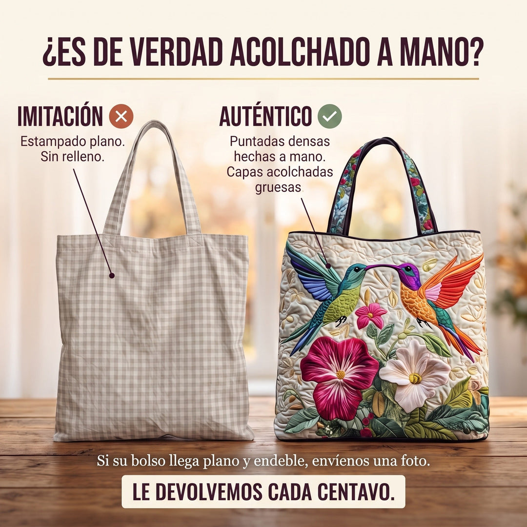 Bolso Acolchado — Colibrí y Flores Blancas