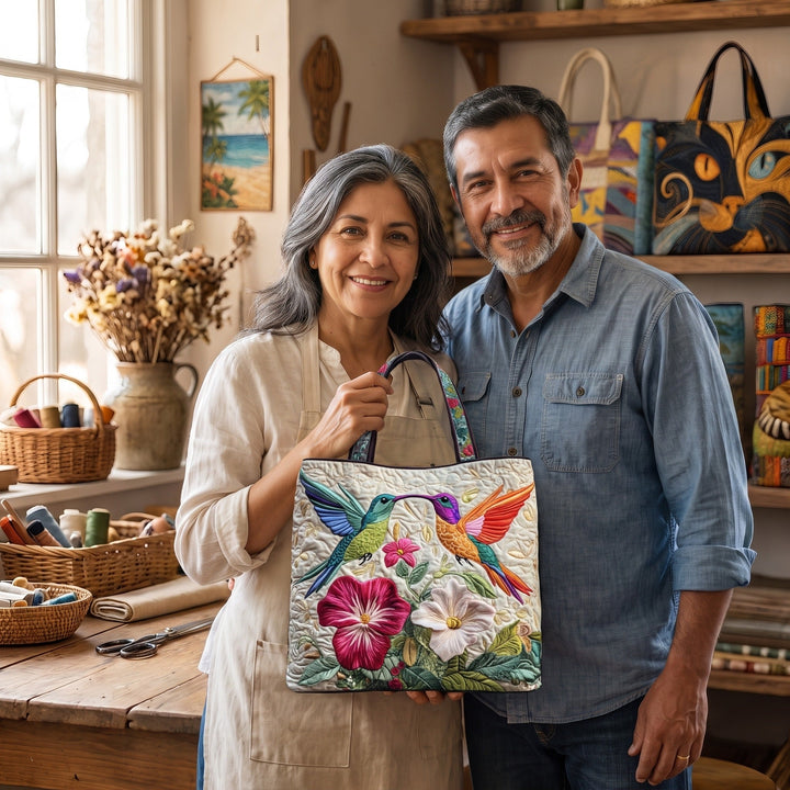 Bolso Acolchado — Colibrí y Flores Blancas