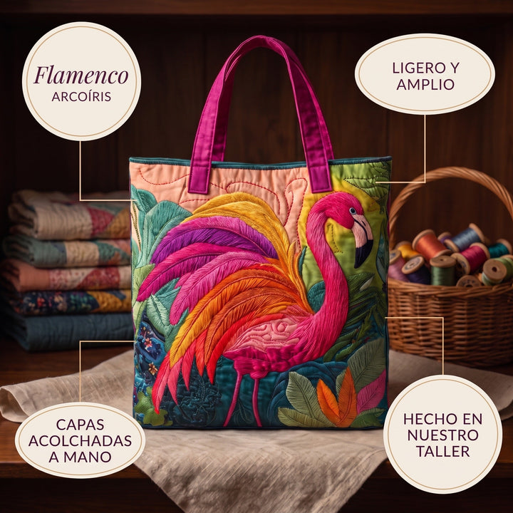 Bolso Tote Acolchado — Flamenco Arcoíris