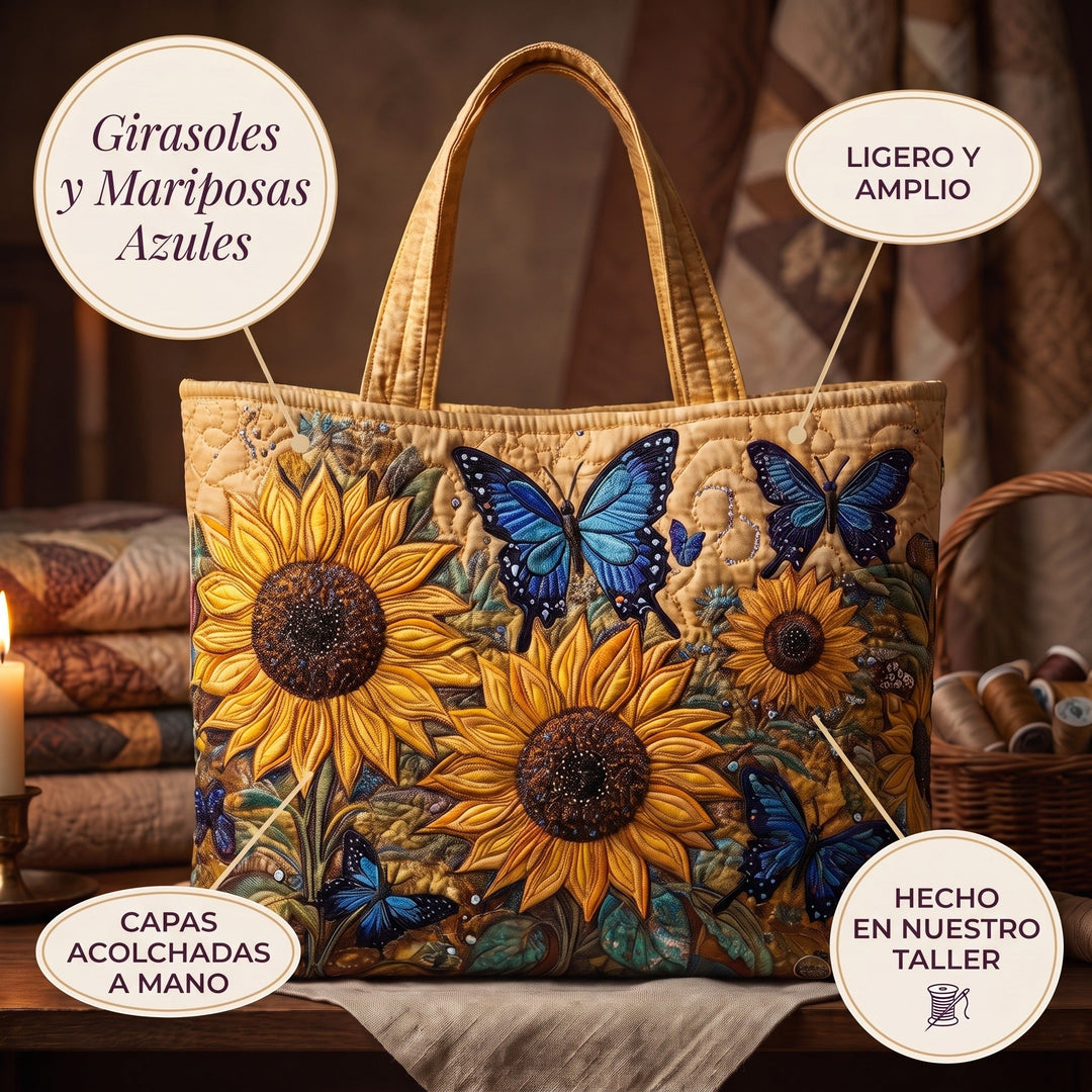 Bolso Artesanal — Girasoles y Mariposas Azules