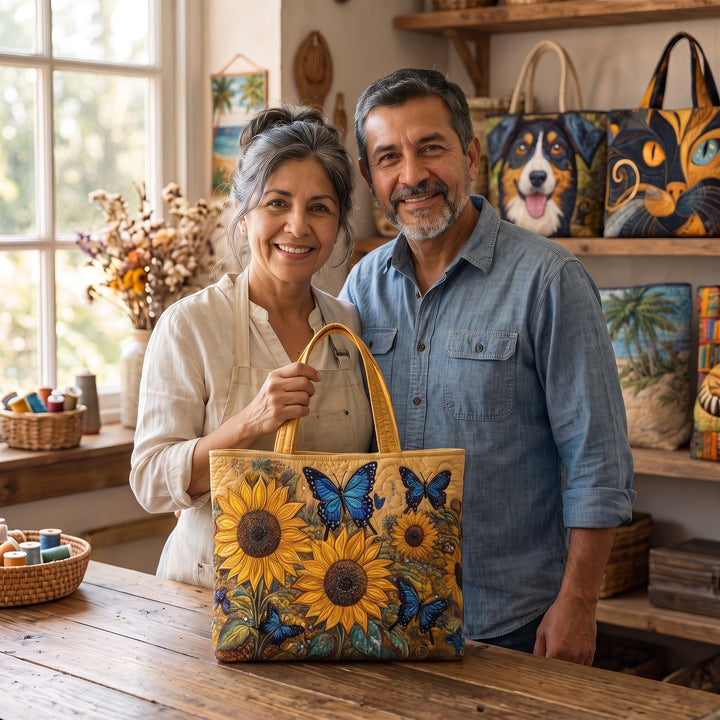 Bolso Artesanal — Girasoles y Mariposas Azules